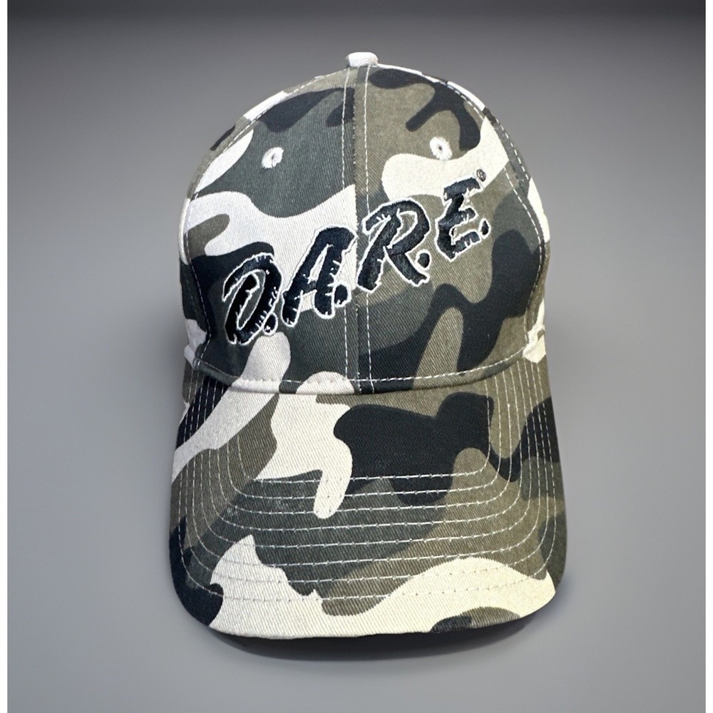 Vintage Y2K D.A.R.E. Embroidered‎ Camo Hat Black Snapback USA Flag Hard To Find